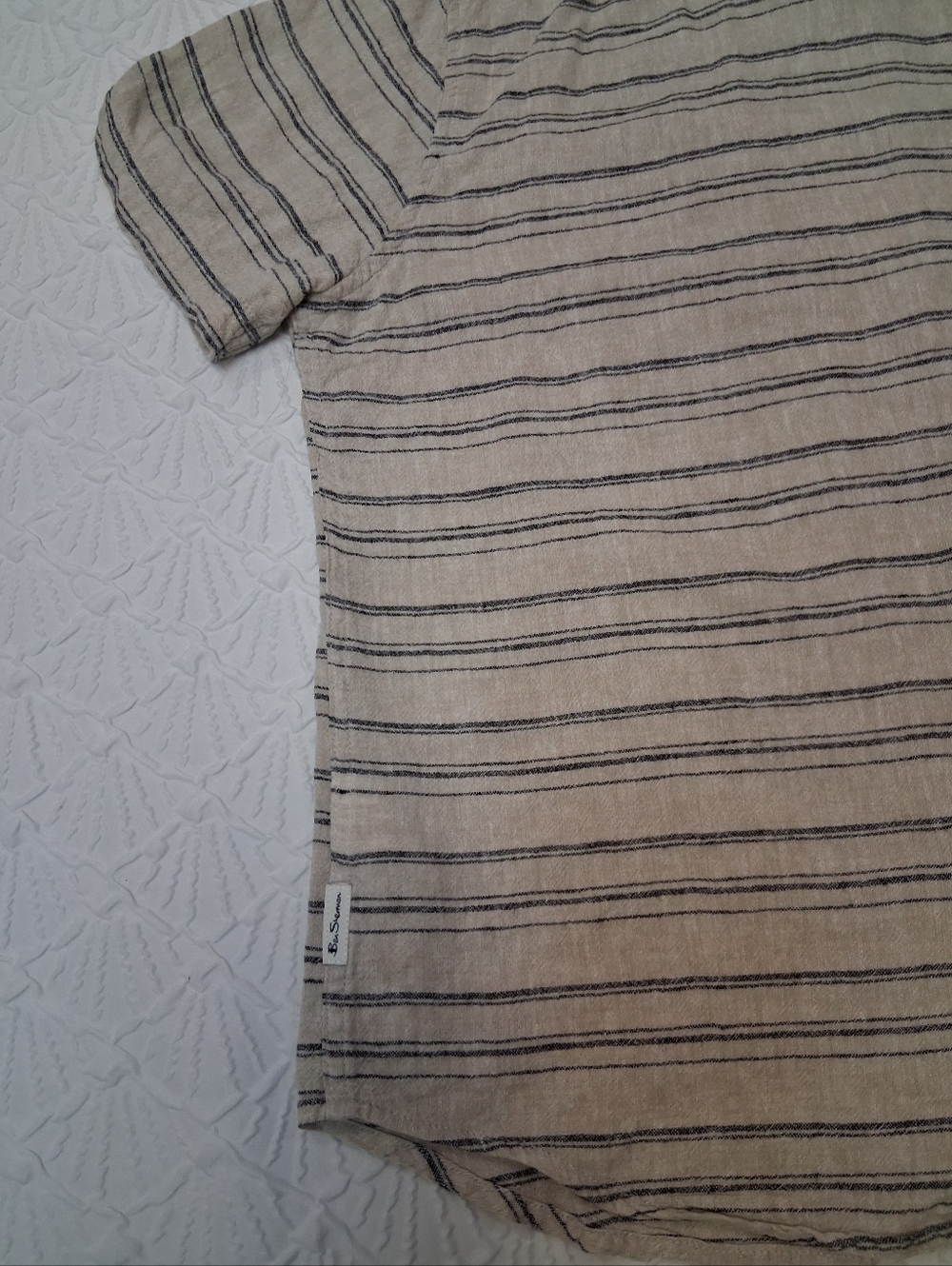 Ben Sherman Club Room Beige Short-Sleeve Button-Down with Navy Stripes - Picture 15 of 17